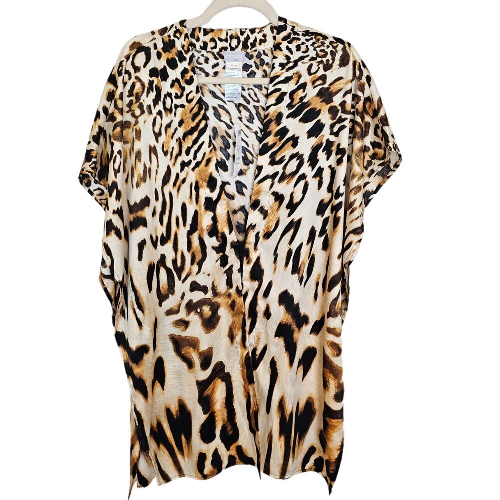 Chico's Tops Kimono Top Animal Print Tops Women S/M Brown Tassel Top NEW